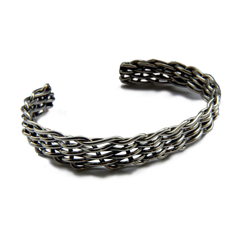 12mm Men's Heavy Genuine Mexican Solid Silver Round Weave Design Torque Bracelet 925 UK Hallmarked