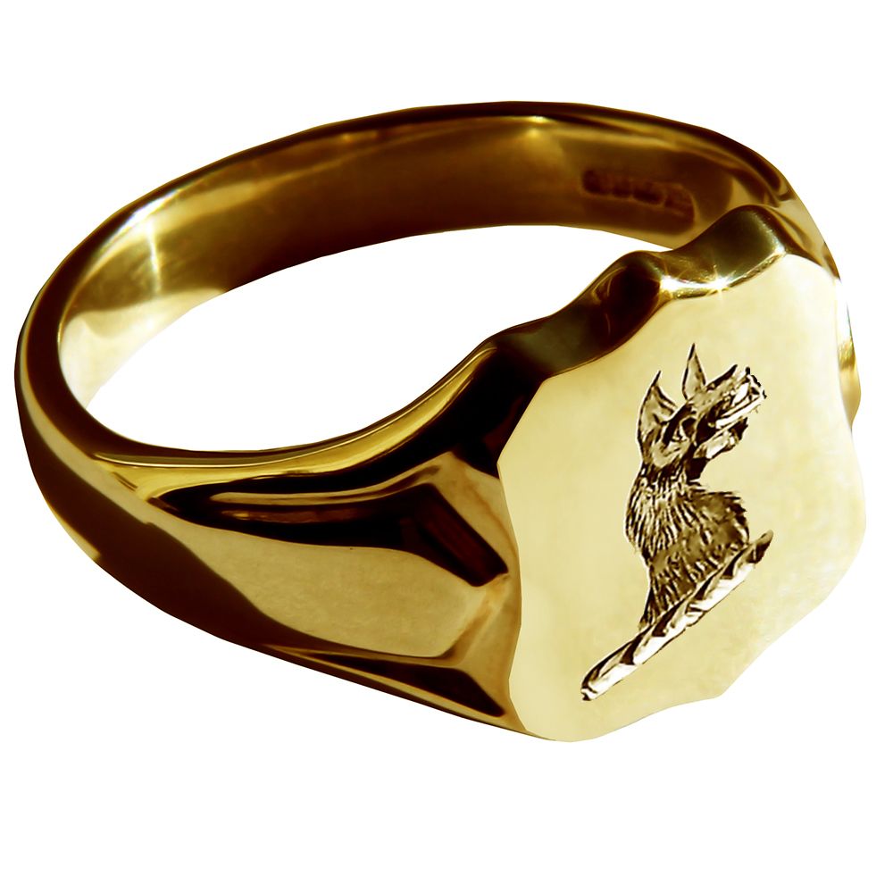 9ct Yellow Gold Shield Shaped Family Crest Signet Rings 14 x 12mm 9.0g