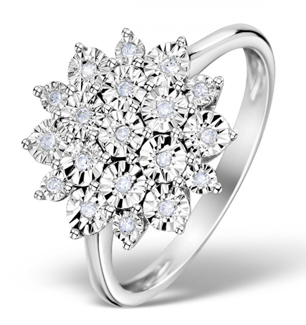 9ct White Gold 0.10ct Diamond Cluster Ring