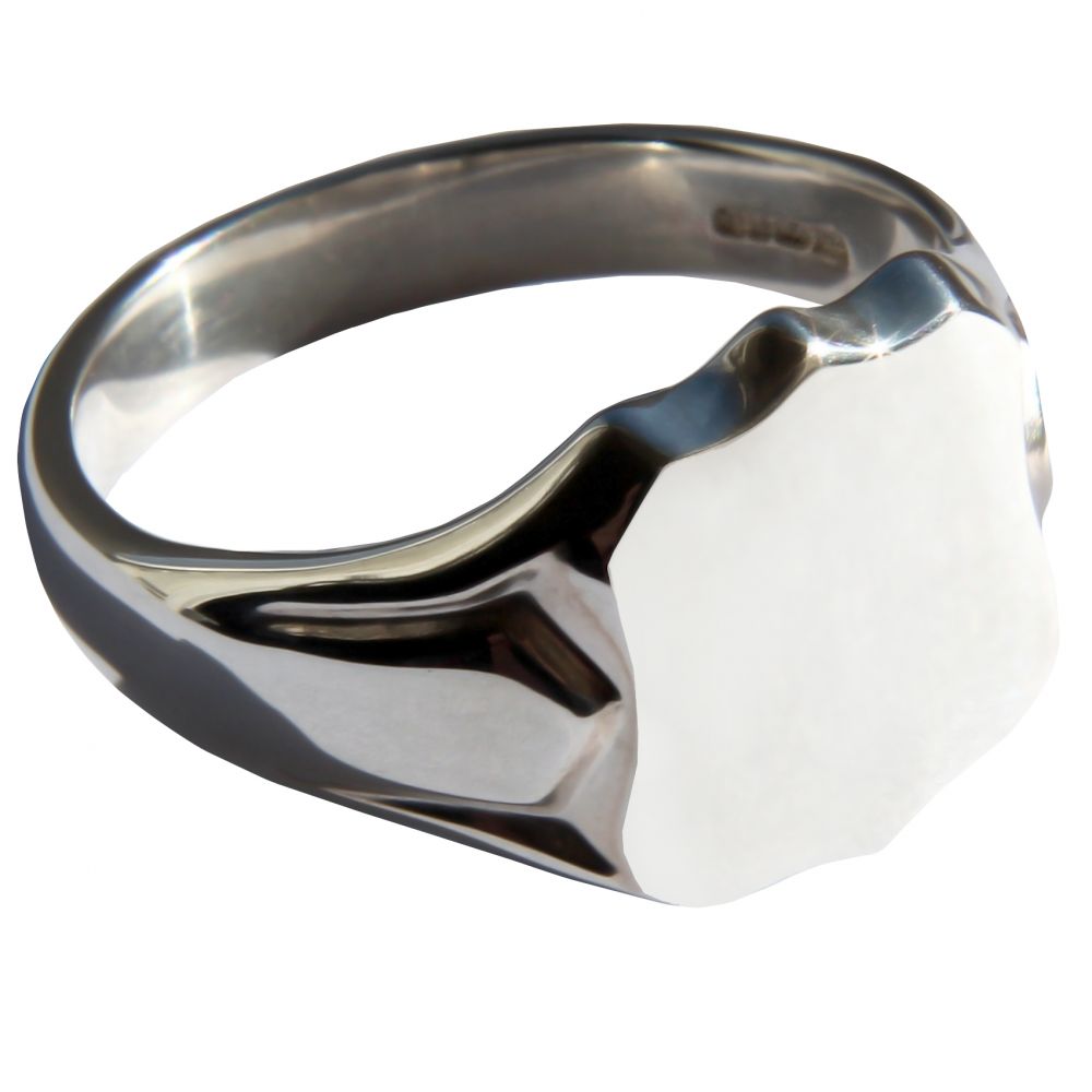 925 Sterling Silver Shield Shaped Signet Rings 14 x 12mm 8.4g