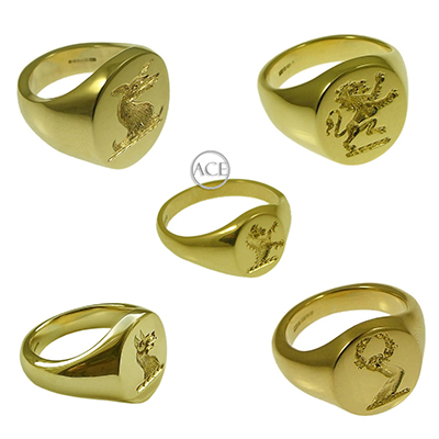 18ct Family Crest Rings solid yellow gold oval signet Rings