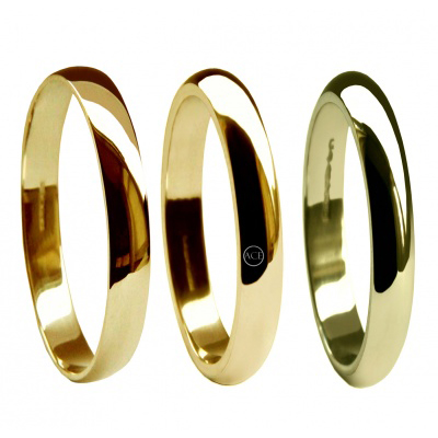 3mm 18ct Yellow Gold D Shape Wedding Rings