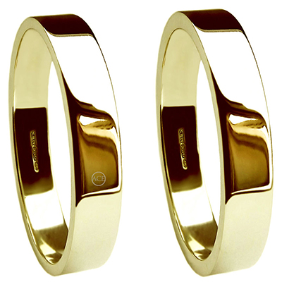 4mm 18ct Yellow Gold Flat Profile Wedding Rings