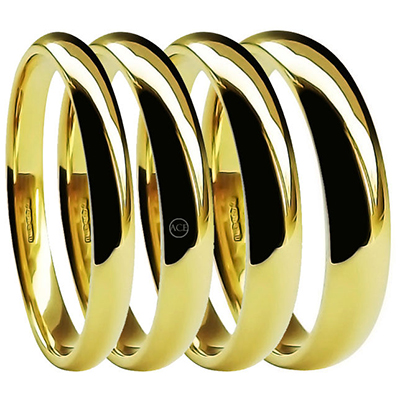 2mm 3mm 4mm 5mm 6mm 9ct yellow gold Court Shape Wedding Rings