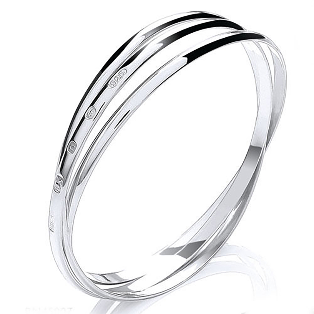 925 Sterling Silver 4mm Russian Style X Large Bangle Heavy 33g Womens 8 ...