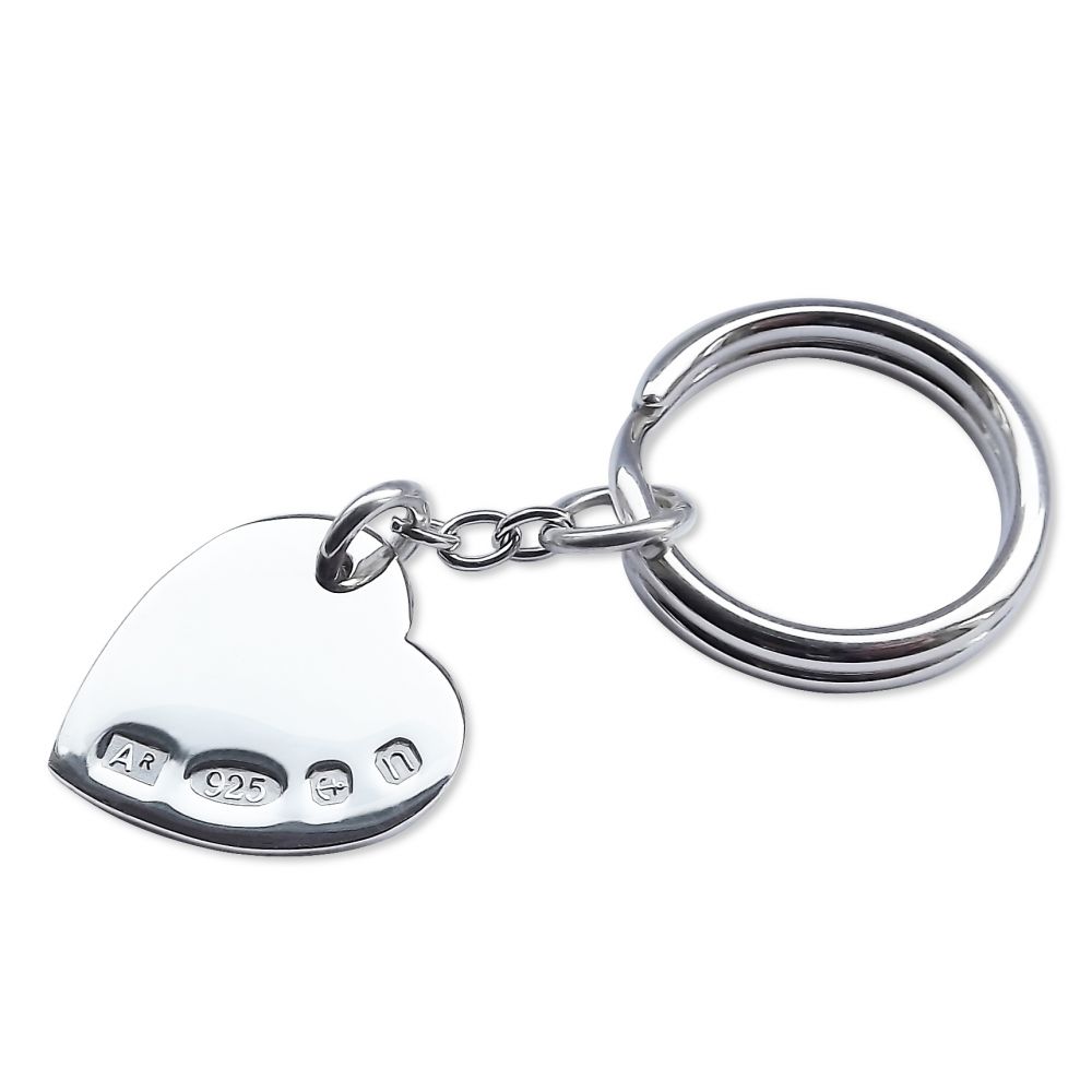 925 Heavy Sterling Silver Feature Hallmarked Heart Keyring 11.8g