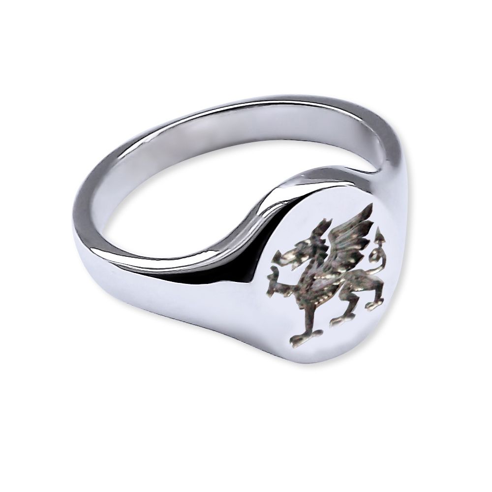 925 Sterling Silver Welsh Dragon Signet Rings 14 x 12mm 8.1g