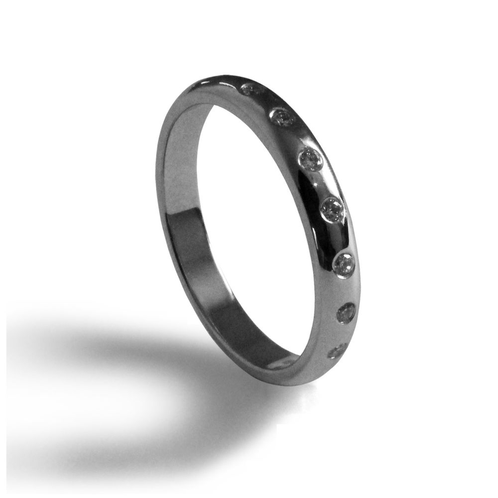 SALE 3mm 950 Platinum 7 Stone Diamond Set Wedding Ring At Size O ( USA 7 )