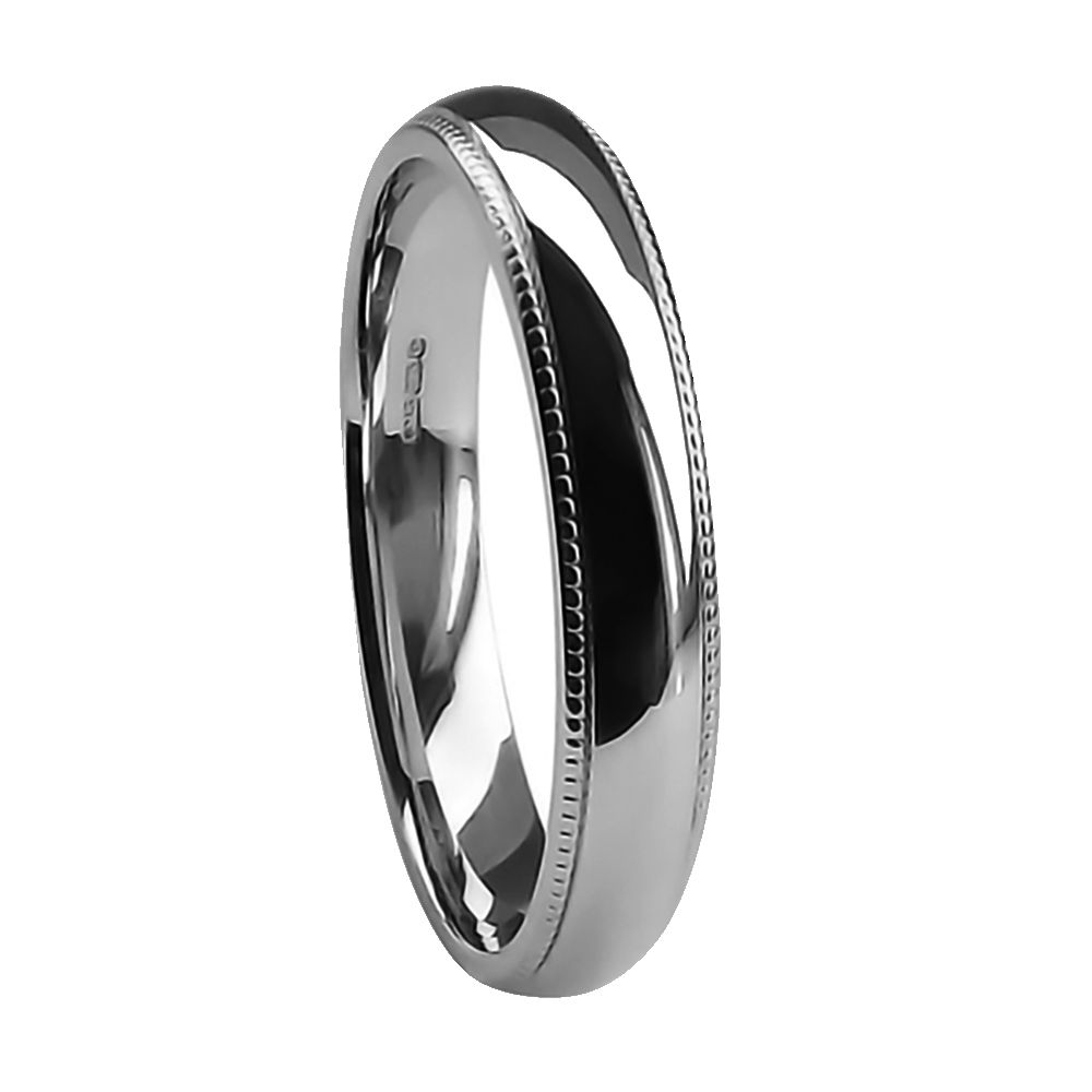 SALE 3mm 9ct White Gold Extra Heavy Court Comfort Milled Edge Wedding Ring At Size M