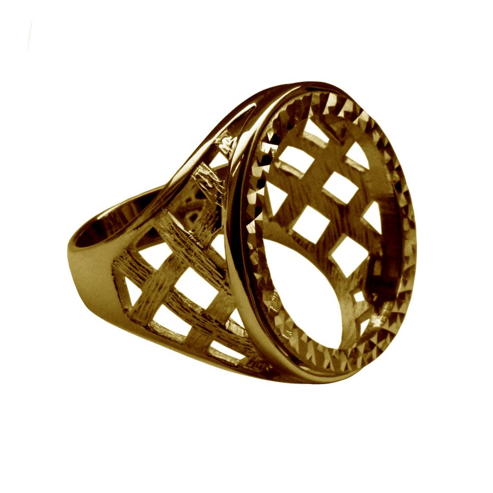 9ct Yellow Gold Lattice Style Full Sovereign Ring Mount