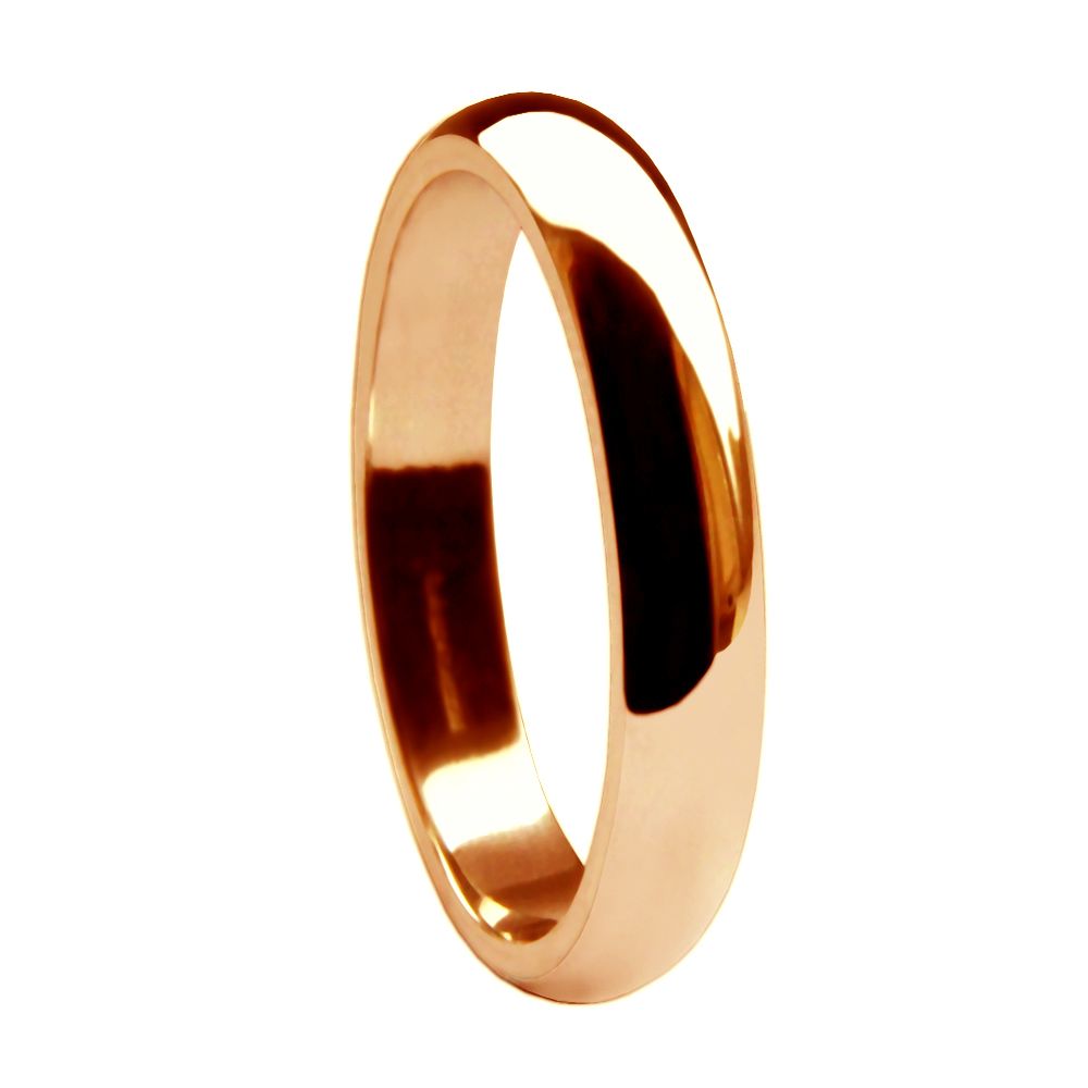 3mm 9ct Red Gold Heavy D-Shape Wedding Rings Bands