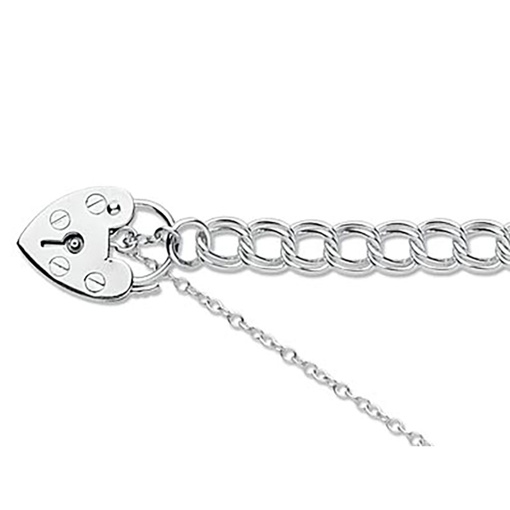 925 Sterling Silver Double Curb Charm Bracelet