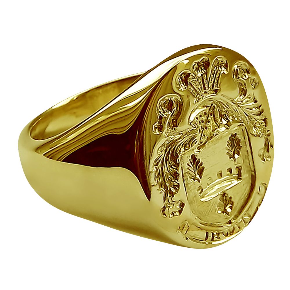 18ct Yellow Gold Men's Oval Family Crest Signet Rings 20 x 16 x 3.2mm