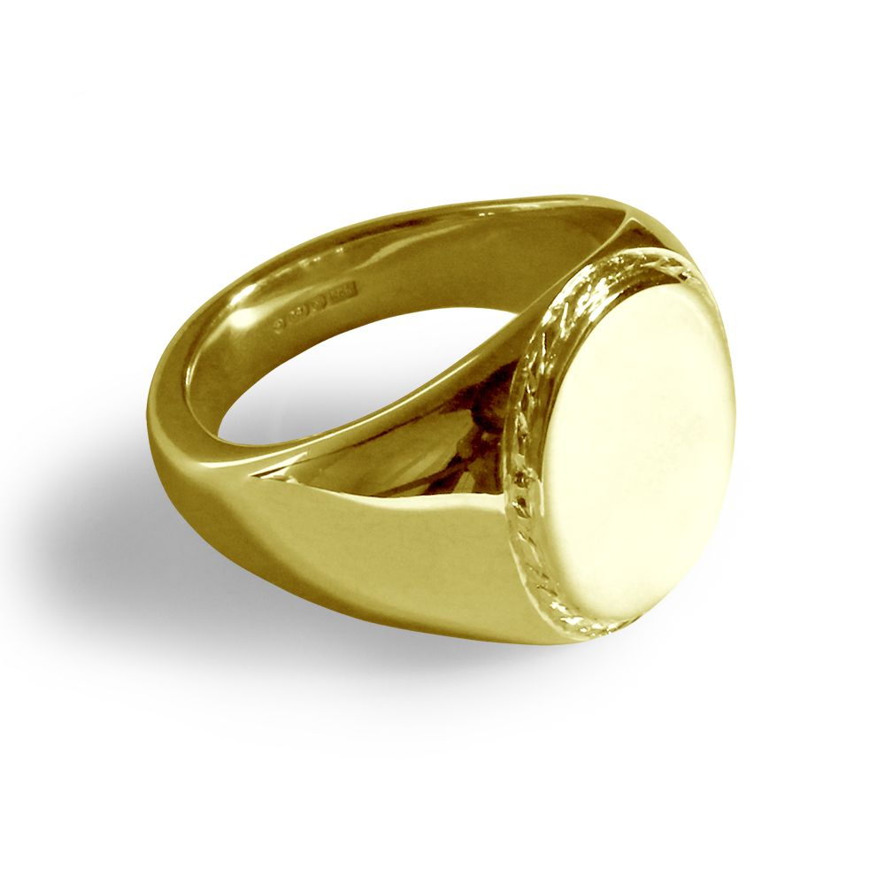 SALE 18ct Yellow Gold Shoulder Engraved Oval Signet Ring U.K. Hallmarked