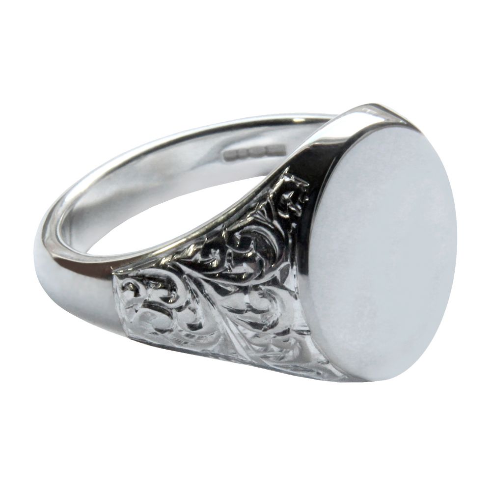 Ace Jewellery925 Sterling Silver Hand Engraved Oval Signet Rings 16 x ...