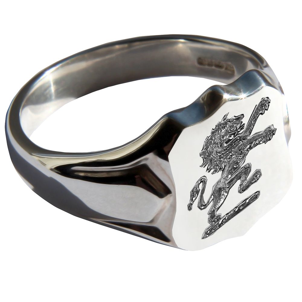 925 Sterling Silver Shield Shaped Family Crest Signet Rings 14 x 12mm