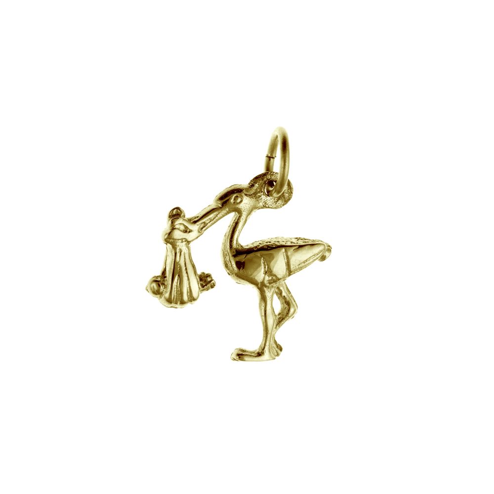 9ct Solid Yellow Gold Stork And Baby Charm