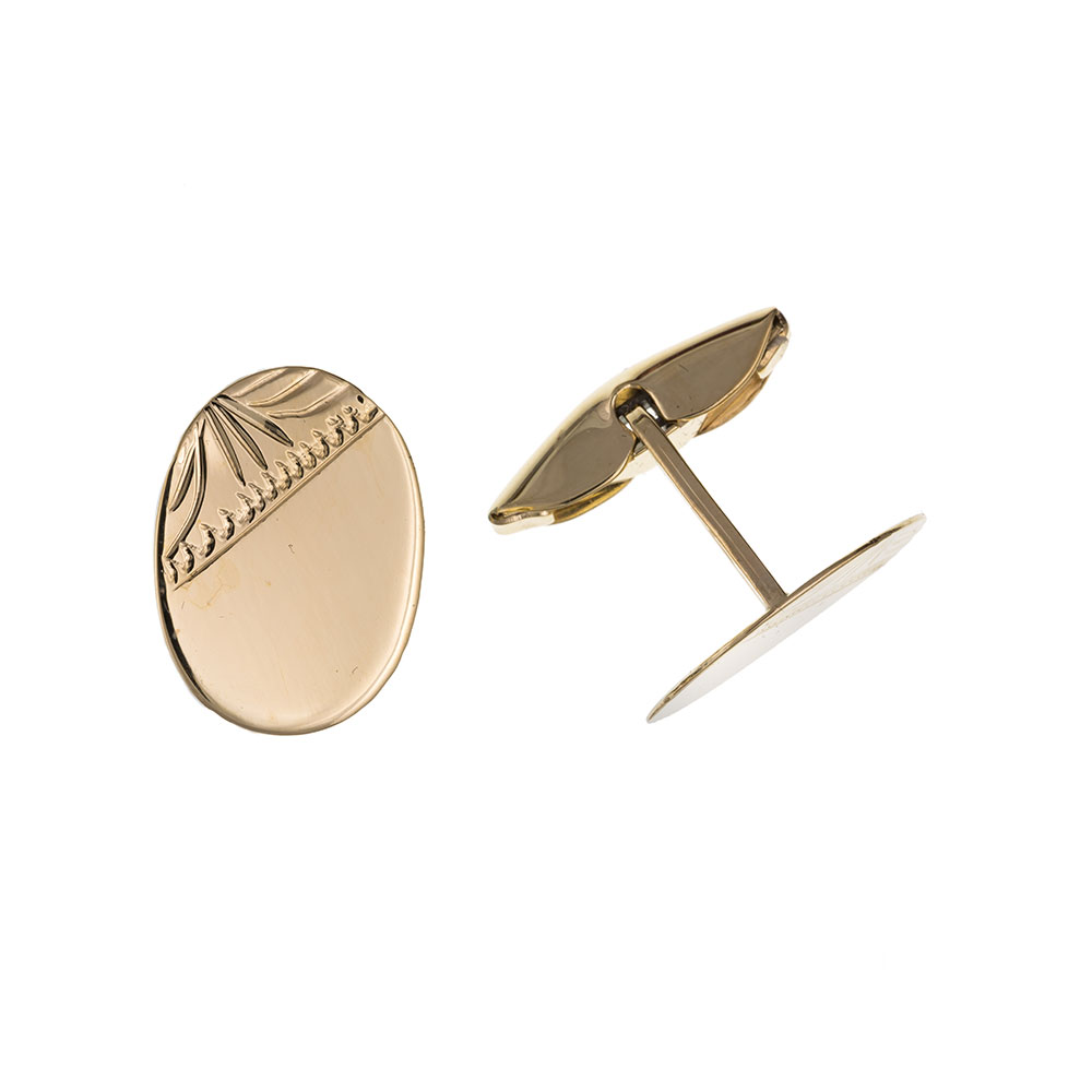 9ct Yellow Gold Oval Half Engraved Cufflinks Hallmarked