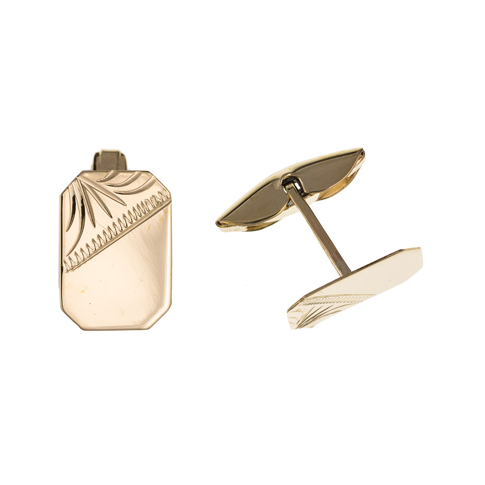 9ct Yellow Gold Rectangular Half Engraved Cufflinks Hallmarked