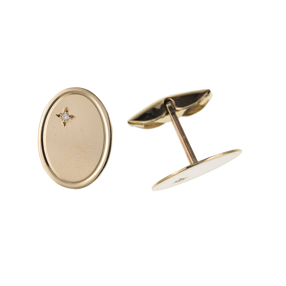 9ct Yellow Gold Oval Diamond Set Cufflinks Hallmarked