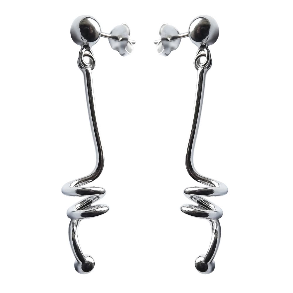 925 Sterling Silver 42mm x 9mm Twist Drop Earrings & Posts