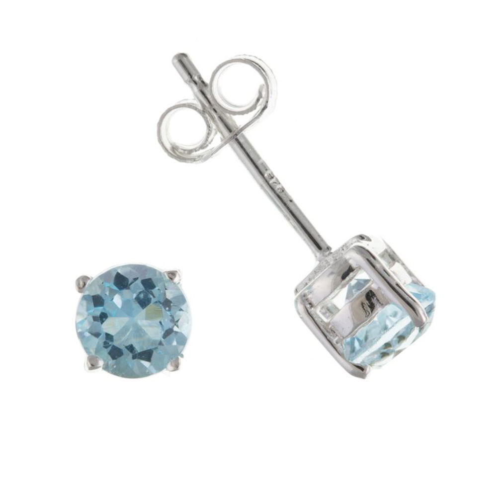 925 Sterling Silver Real Blue Topaz 5mm Round Stud Earrings