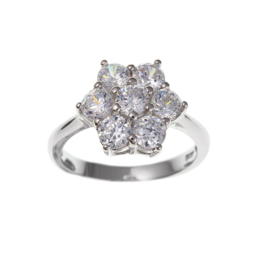 925 Sterling Silver and CZ 14mm Cluster Dress Ring