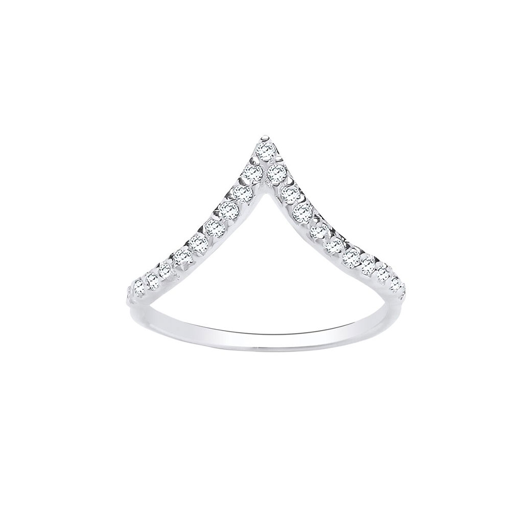 925 Sterling Silver and CZ Wishbone 10mm Dress Ring