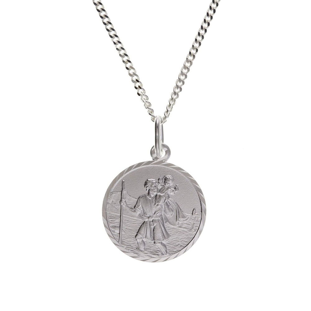 925 Sterling Silver St Christopher Pendant 17 x 17mm with 18" Hanging Chain