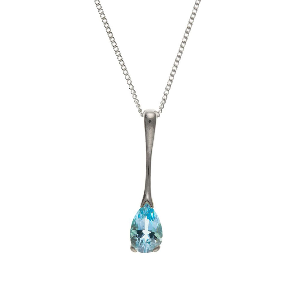 925 Sterling Silver Real Blue Topaz 25mm Pendant with Chain