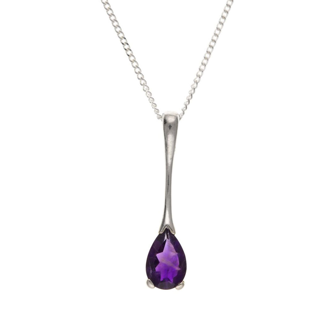925 Sterling Silver Real Amethyst 27mm Pendant with Chain