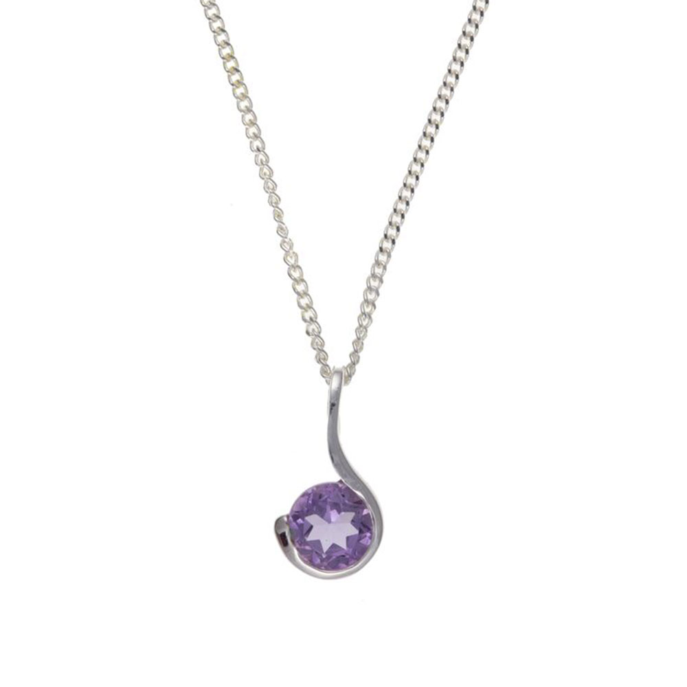 925 Sterling Silver Real Amethyst 12mm Pendant with Chain