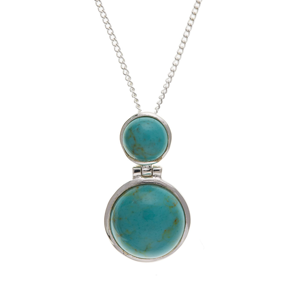 925 Sterling Silver Real Turquoise 22mm Pendant with Chain
