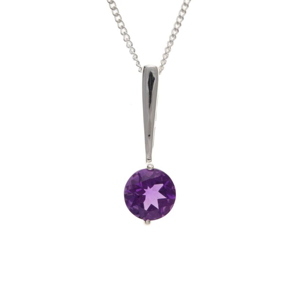 925 Sterling Silver Real Amethyst 22mm Pendant with Chain
