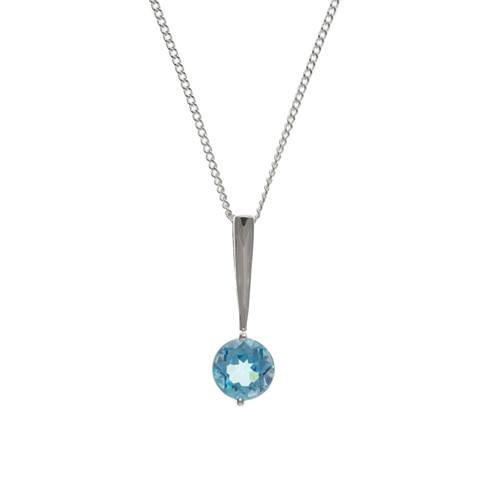 925 Sterling Silver Real Blue Topaz 20mm Pendant with Chain