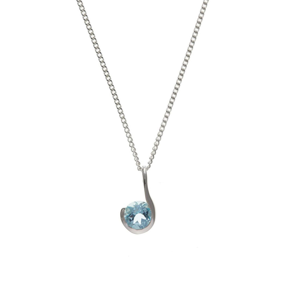 925 Sterling Silver Real Blue Topaz 12mm Pendant with Chain
