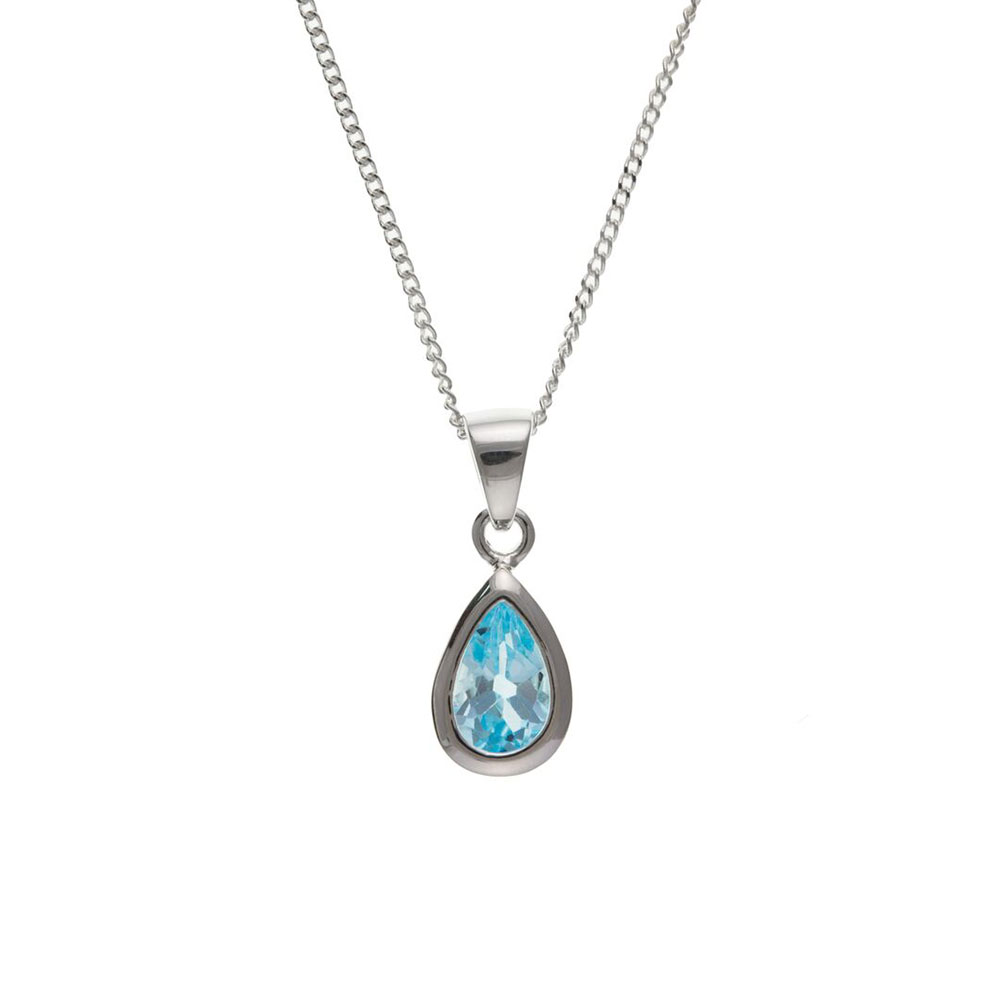 925 Sterling Silver Real Blue Topaz 19mm Pendant with Chain