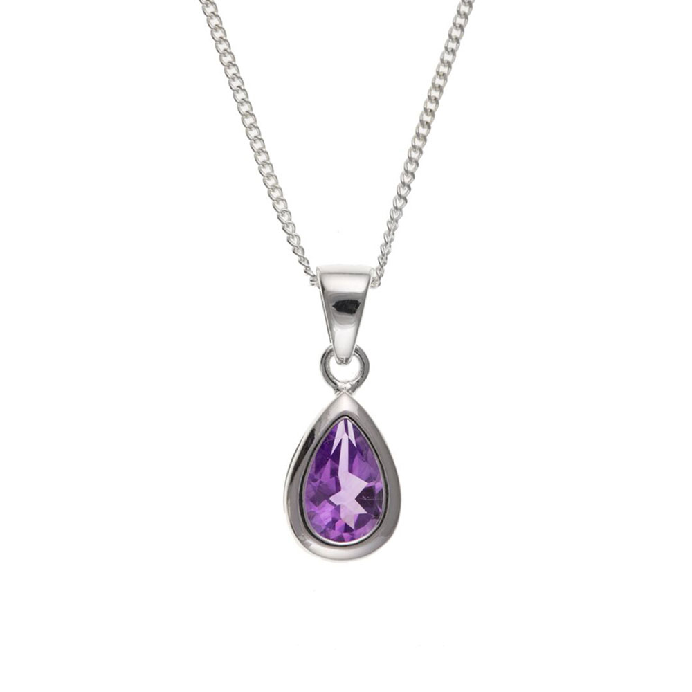 925 Sterling Silver Real Amethyst 18mm Pendant with Chain