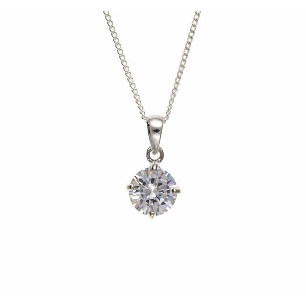 Sterling Silver Cubic Zirconia Round Drop Pendant  UK Made and 925 Stamped