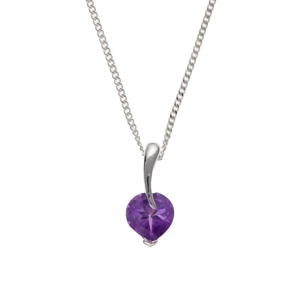 925 Sterling Silver Real Amethyst 14mm Pendant with Chain
