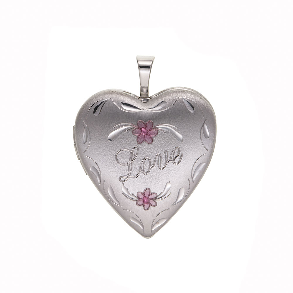 925 Sterling Silver Coloured Roses Heart Locket 23 x 17mm
