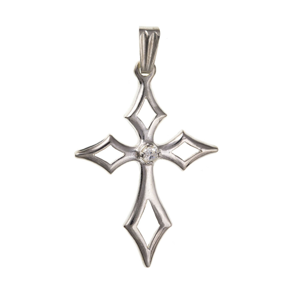 925 Sterling Silver and CZ Cross 35 x 22mm with Optional Hanging Chain