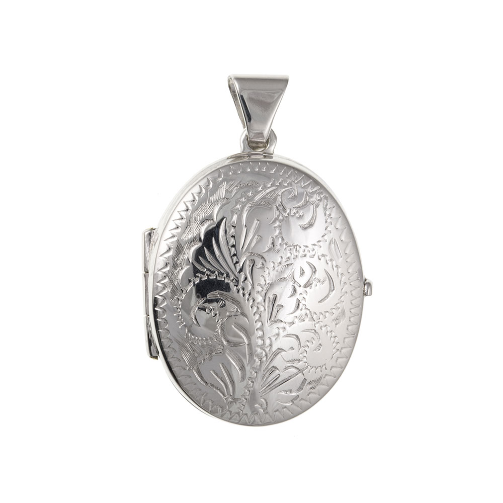 925 Sterling Silver Engraved Oval Locket 40 x 25mm