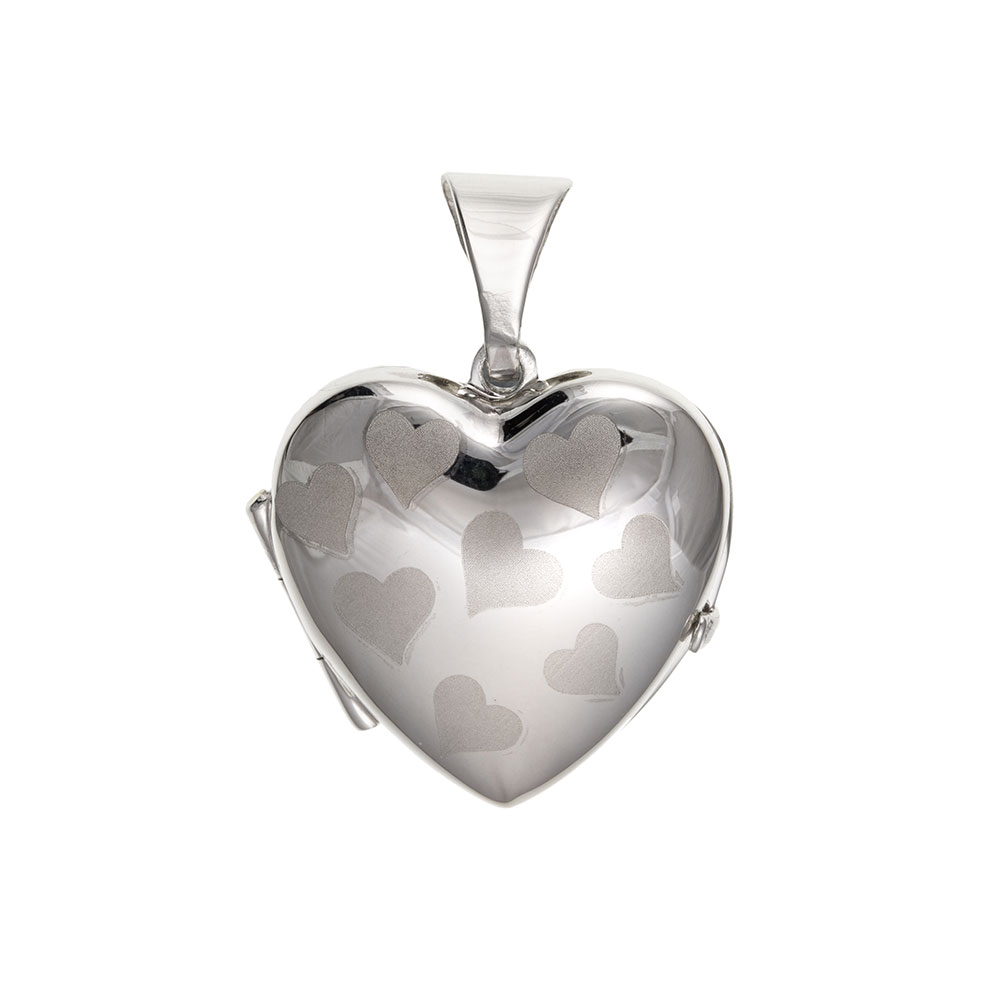925 Sterling Silver Multi Heart Patterned Locket 20 x 17mm