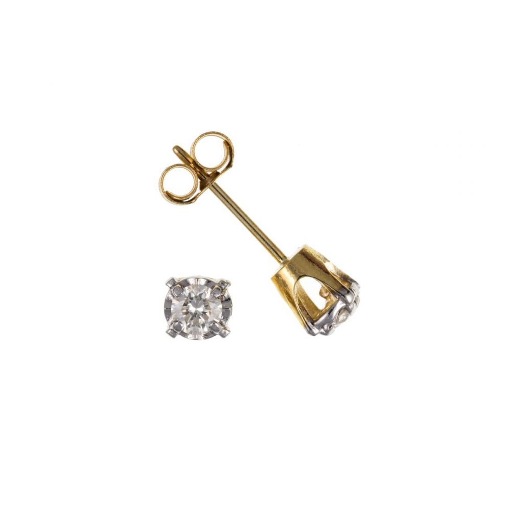 9ct Men's Yellow Gold Single Stud with Claw Set 0.05ct Diamond UK Made