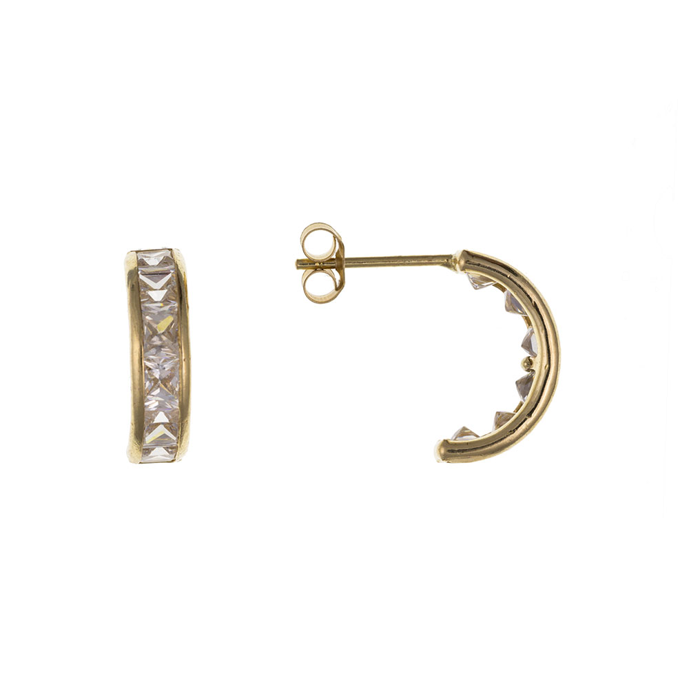 Men's 9ct Yellow Gold 12mm CZ Half Hoop Earring