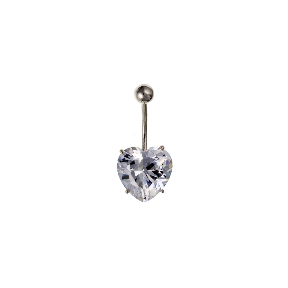 12mm Heart CZ And Sterling Silver Belly Bar