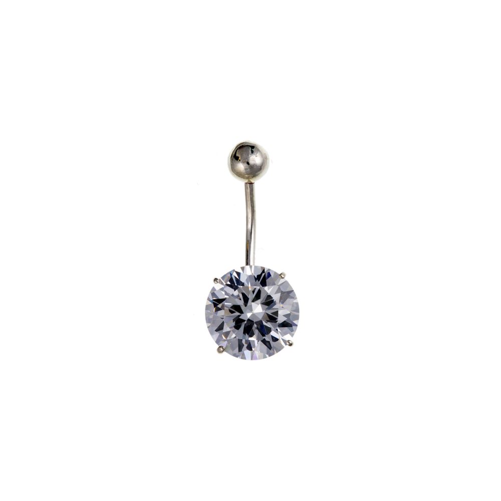 10mm Round CZ And Sterling Silver Belly Bar