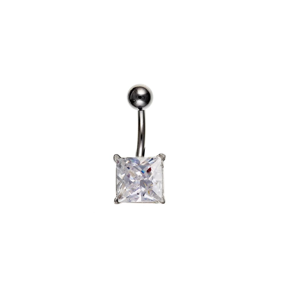 10mm Square CZ And Sterling Silver Belly Bar