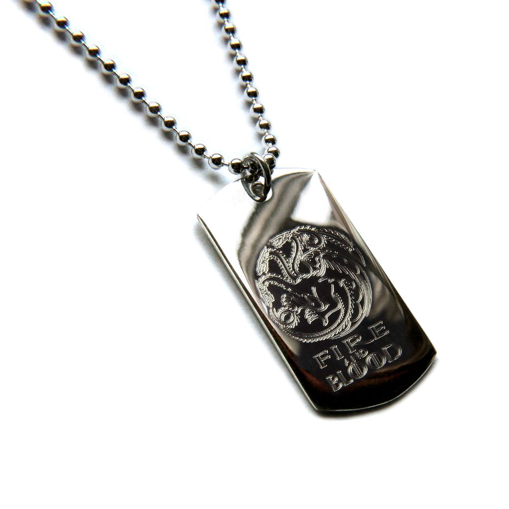 925 Solid Sterling Silver Fire And Blood Dog Tag And Ball Chain